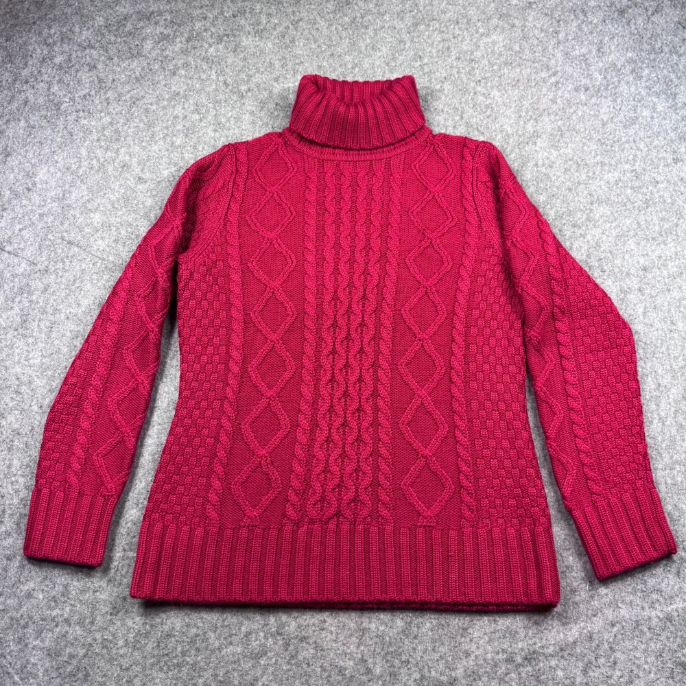 L.L. Bean Cable Knit Sweater Womens Medium‎ Turtleneck Wool Blend